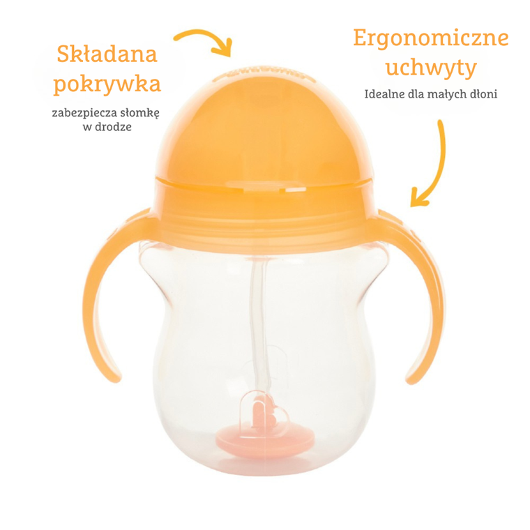 Munchkin, kubek niekapek ze słomką, pomarańczowy, 207 ml