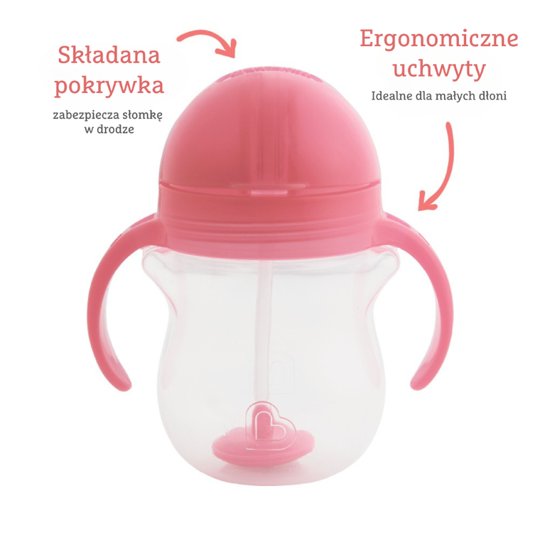 Munchkin, kubek niekapek ze słomką, różowy, 207 ml
