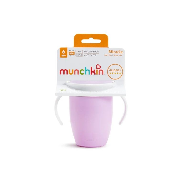 Munchkin, Miracle 360°, kubek treningowy z uchwytami, fioletowy, 207 ml