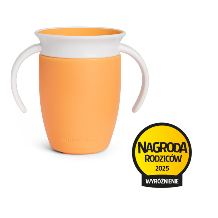 Munchkin, Miracle 360°, kubek treningowy z uchwytami, pomarańczowy, 207 ml