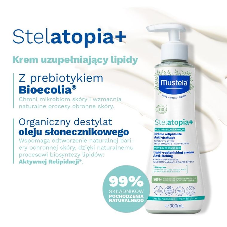 Mustela, Stelatopia+ Lipid-Replenishing Cream, krem uzupełniający lipidy, 300 ml