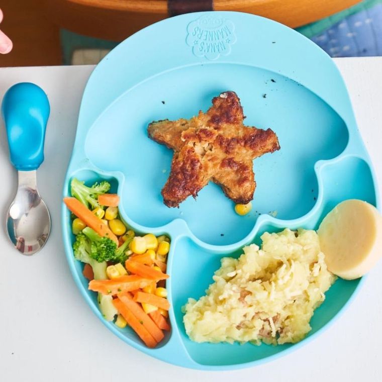 Nana's Manners, talerz silikonowy, trójdzielny z przyssawką, niebieski