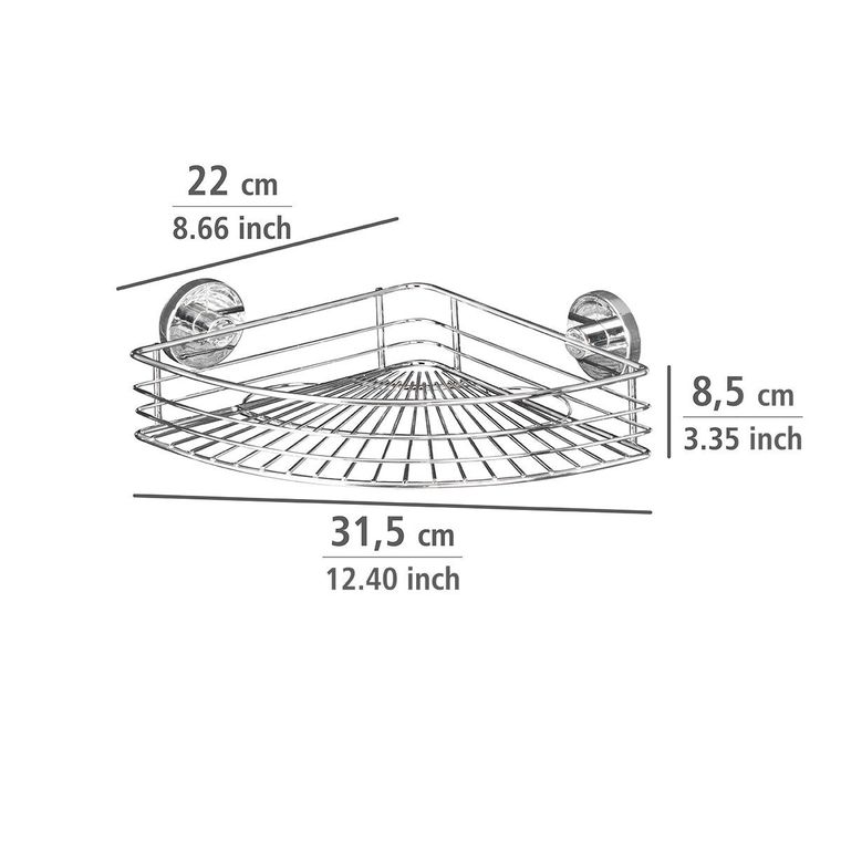 Narożna półka łazienkowa, Bari, Vacuum-Loc, stal chromowana