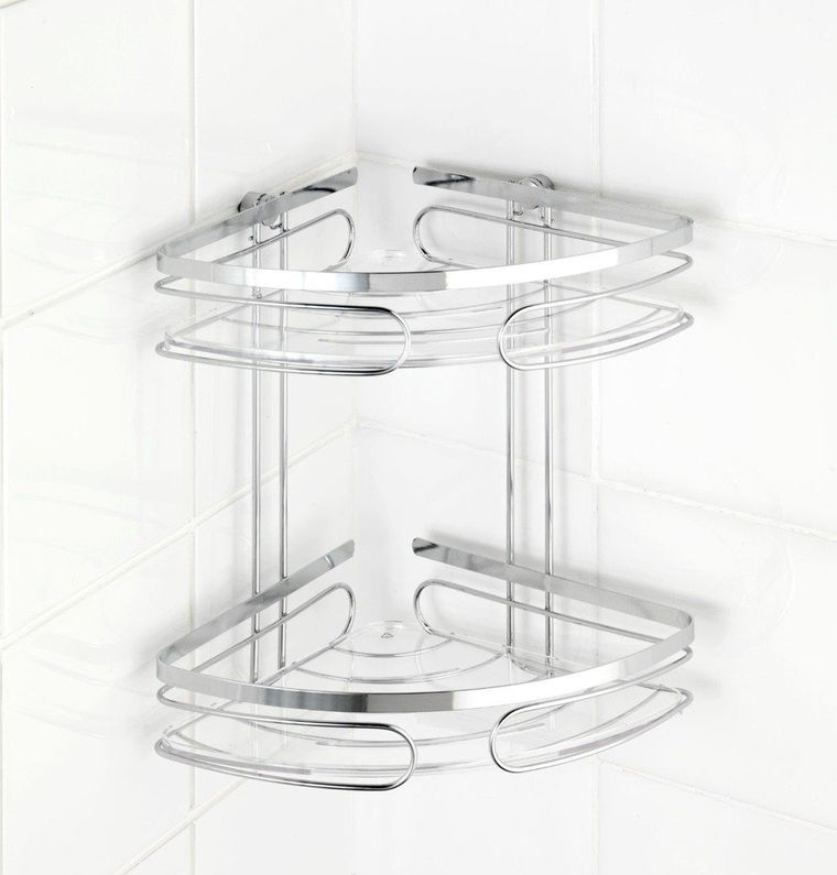 Narożna półka łazienkowa, premium, 2 poziomy, stal nierdzewna