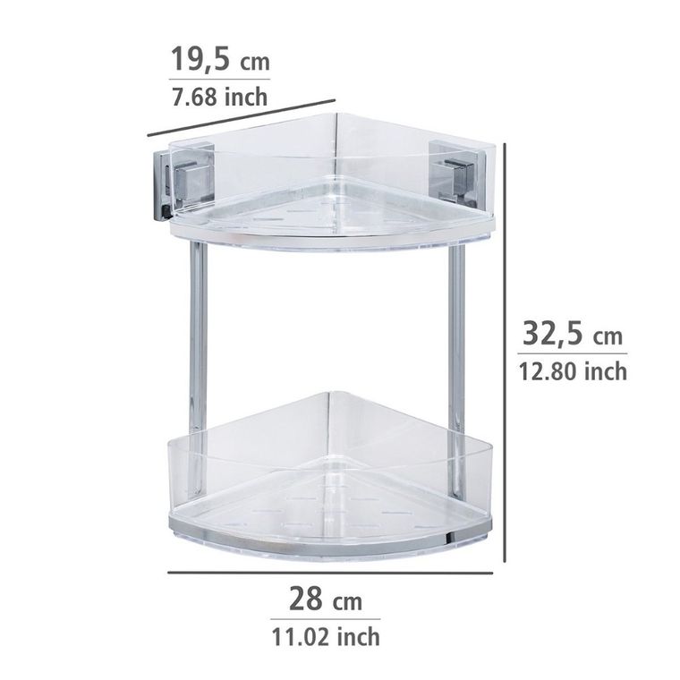 Narożna półka łazienkowa, Quadro, Vacuum-Loc pod prysznic, 2 poziomy