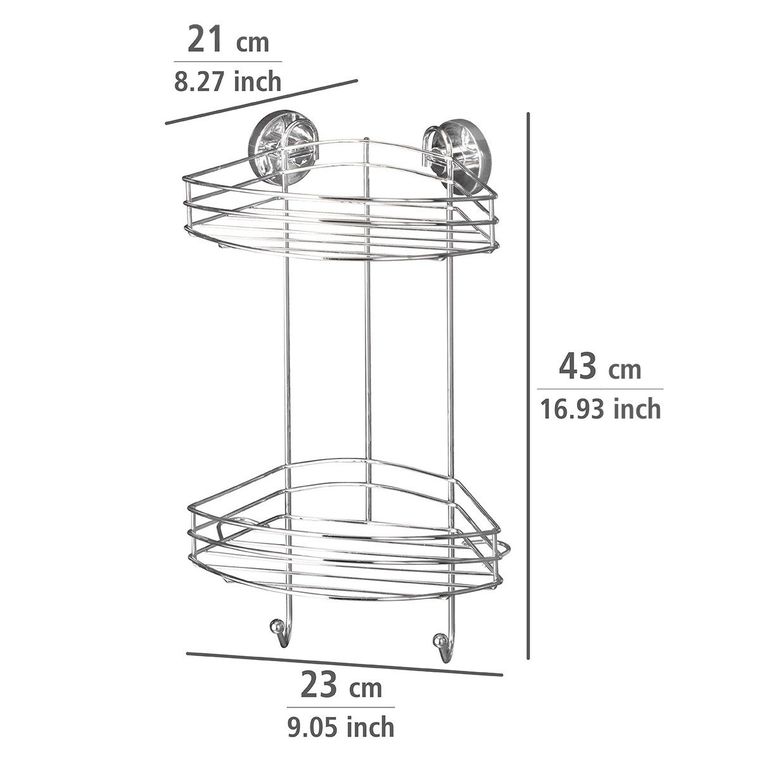 Narożna półka łazienkowa, vacuum-loc, 2 poziomy, stal chromowana