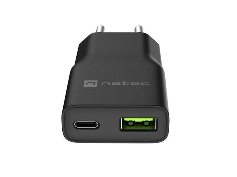 Natec, ładowarka sieciowa, RIBERA GAN SLIM 1X USB-A + 1X USB-C, 20W, czarna