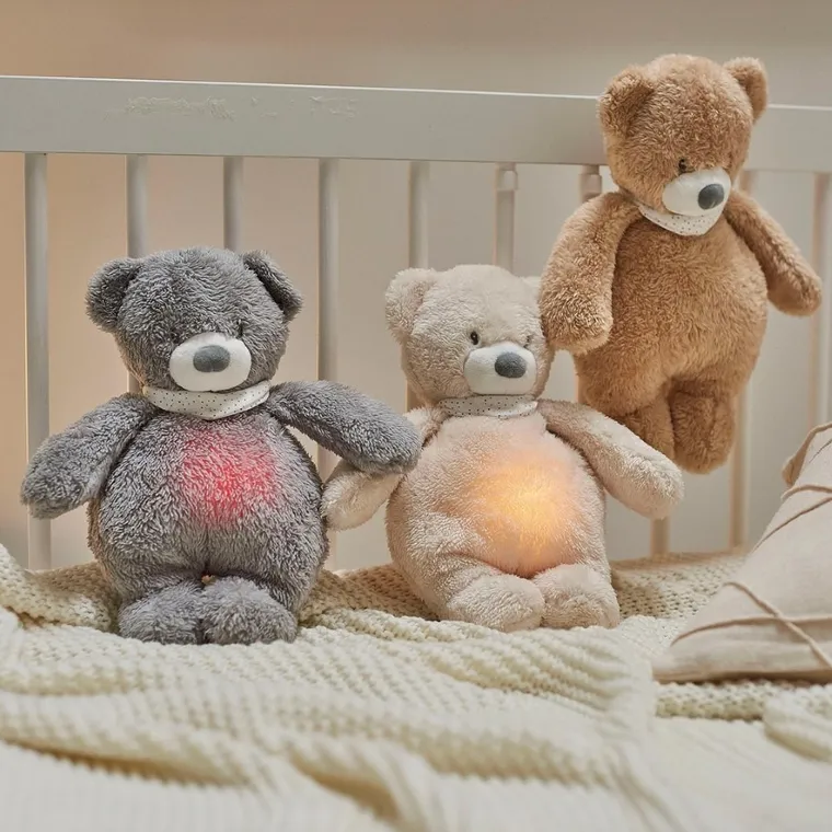 Nattou, Miś, lampka nocna pluszowa 4w1 z czujnikiem płaczu, Sleepy Bear, beżowy, 0m+