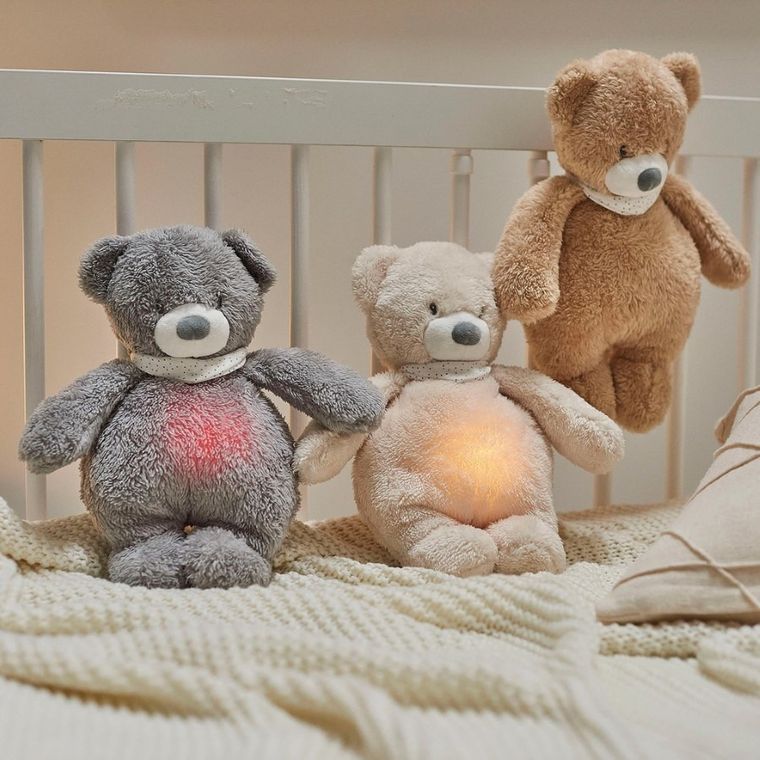 Nattou, Miś, lampka nocna pluszowa 4w1 z czujnikiem płaczu, Sleepy Bear, szary, 0m+