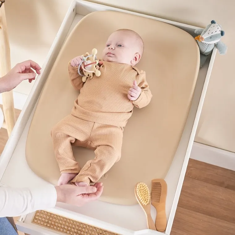 Nattou, Softy, miękka mata do przewijania bez BPA, Beige, 50-70 cm