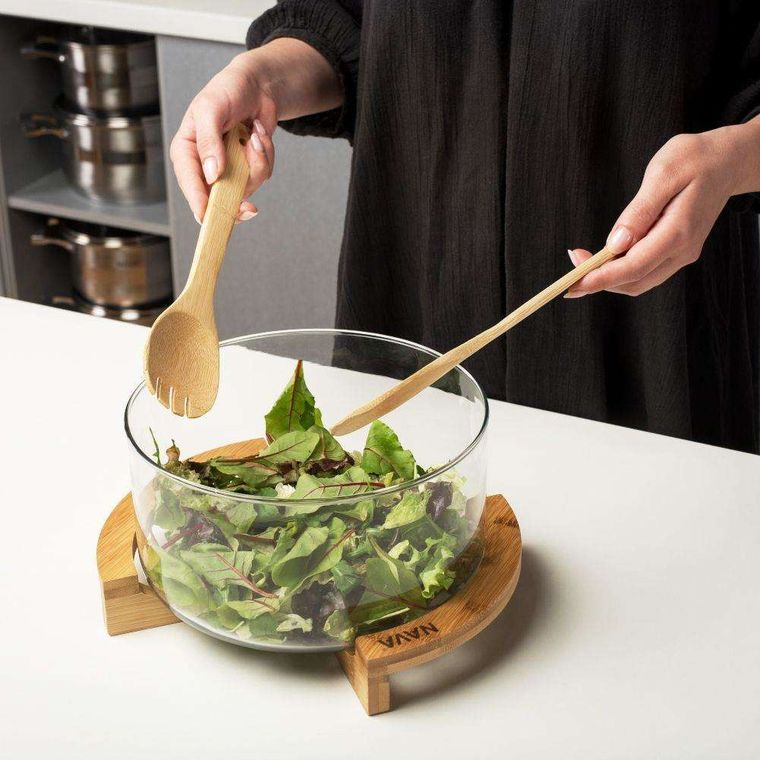 Nava, miska szklana z łyżkami do sałaty, 24 cm, 5l