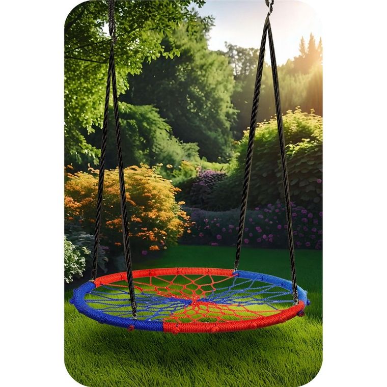 Neo-Sport, Swingo, huśtawka okrągła, bocianie gniazdo, niebiesko-czerwona, 95 cm