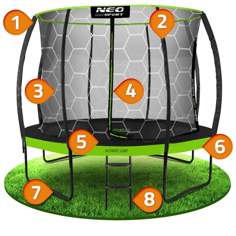 Neo-Sport, trampolina ogrodowa profilowana, z siatką wewnętrzną, 10ft/312 cm