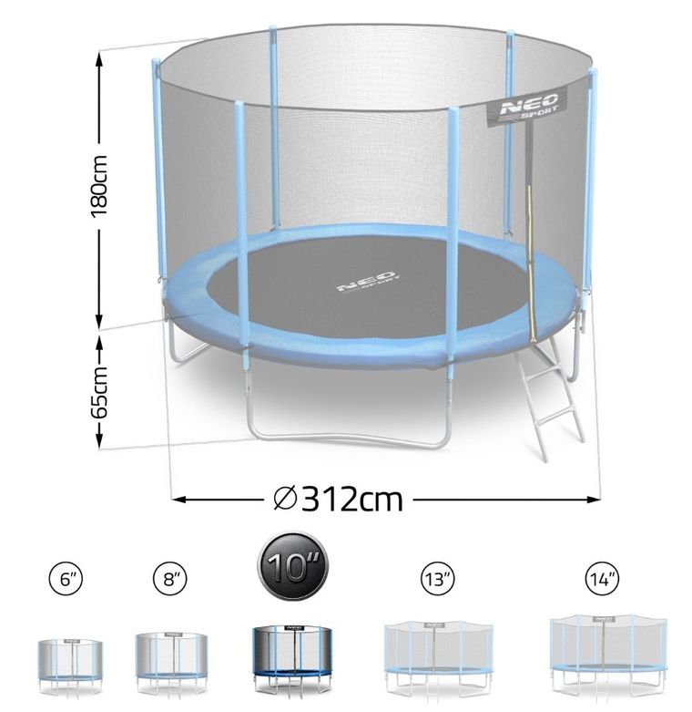 Neo-Sport, trampolina ogrodowa z siatką zewnętrzną i drabinką, 10ft/312 cm