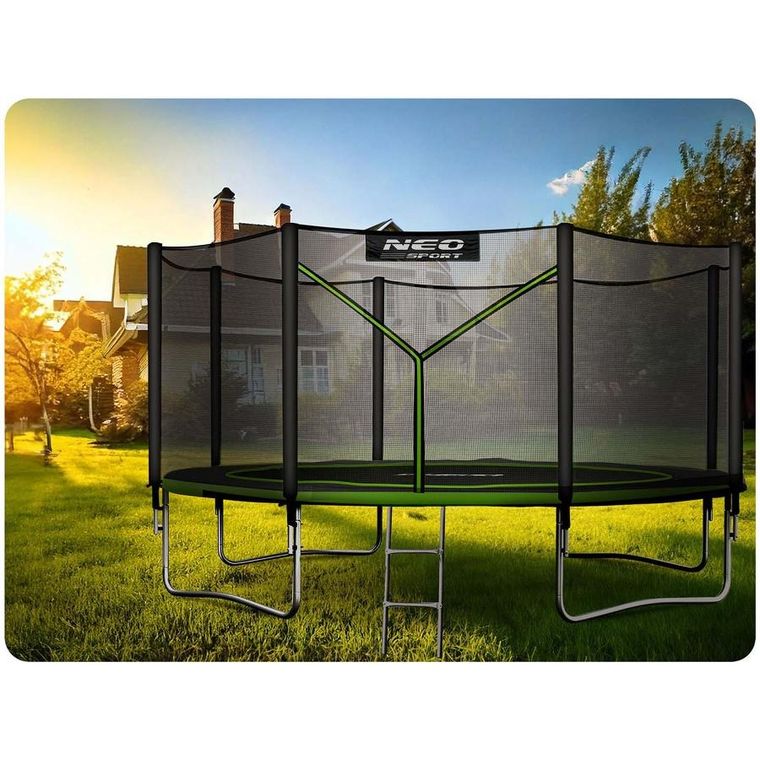 Neo-Sport, trampolina ogrodowa z siatką zewnętrzną i drabinką, 14ft/435 cm
