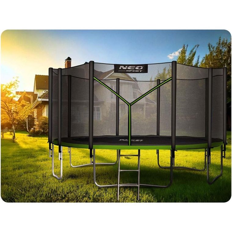 Neo-Sport, trampolina ogrodowa z siatką zewnętrzną i drabinką, 15ft/465 cm