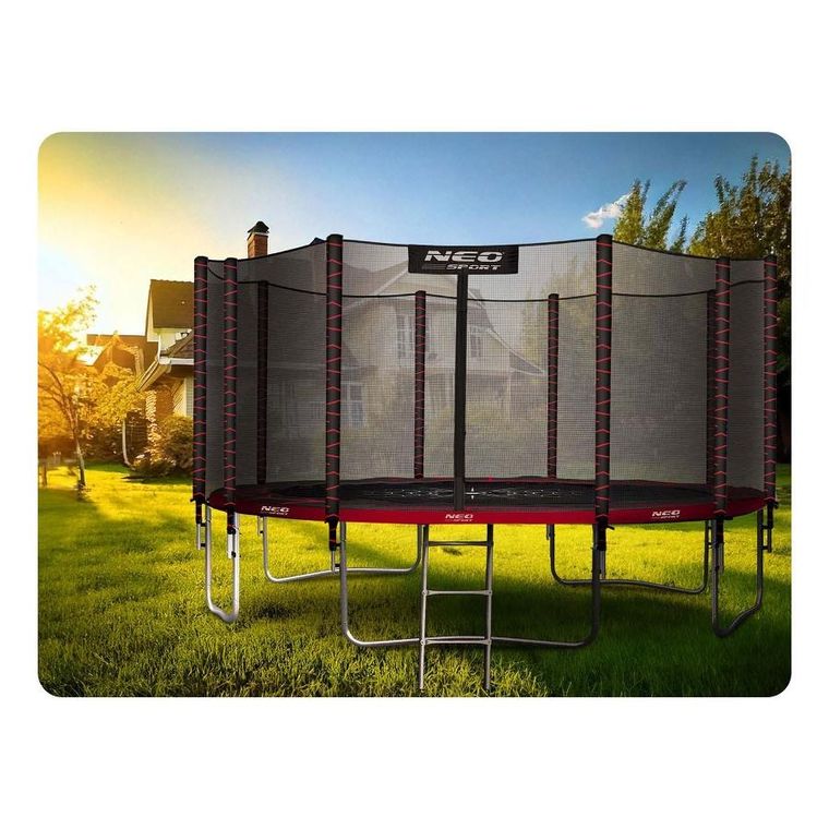 Neo-Sport, trampolina ogrodowa z siatką zewnętrzną i drabinką, 15ft/465 cm