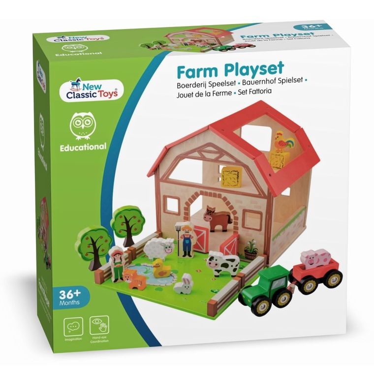 New Classic Toys, drewniana farma, zestaw do zabawy