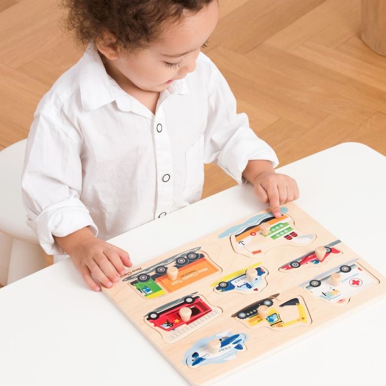 New Classic Toys, transport, drewniane puzzle, 8 elementów