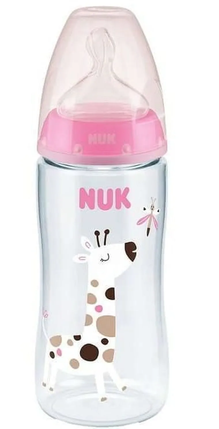 Nuk, butelka ze wskaźnikiem temperatury, 0-6m, różowa, 300 ml