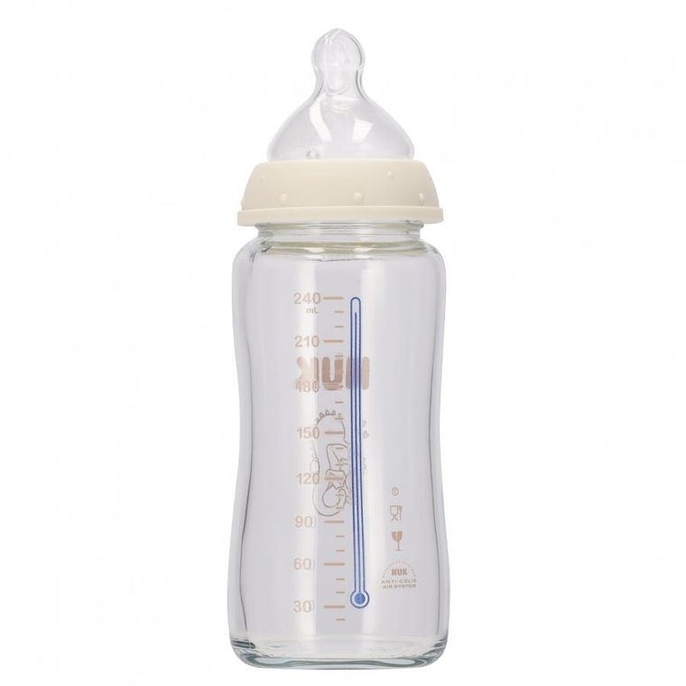Nuk, First Choice, butelka szklana z silikonowym smoczkiem, rozmiar M, konik morski, 240 ml