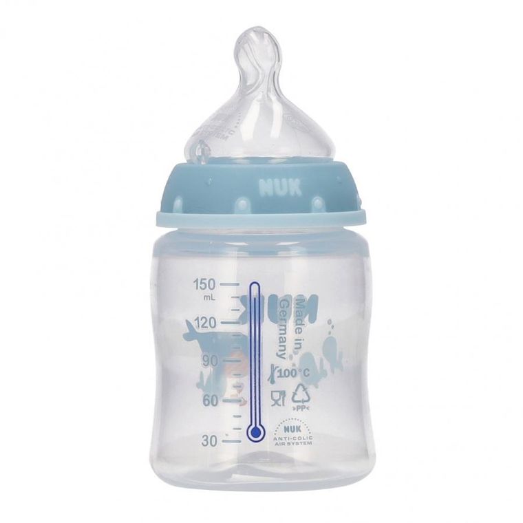 Nuk, First Choice, butelka z silikonowym smoczkiem S, wieloryb, 150 ml