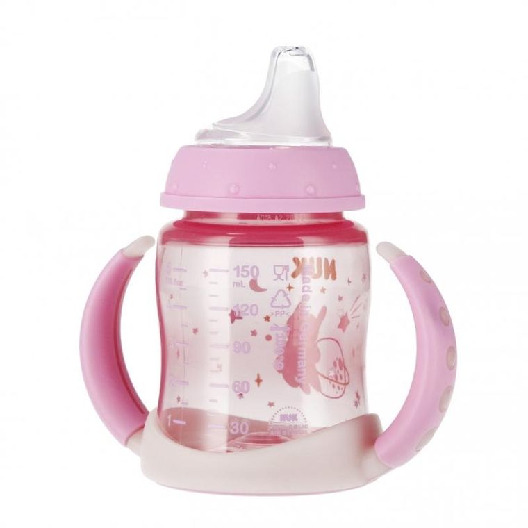 Nuk, First Night, butelka z uchwytem, 6-18m, różowa, 150 ml