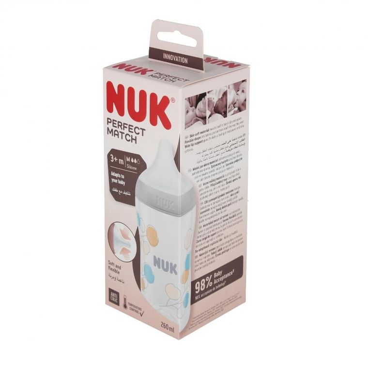 Nuk, Perfect Match, butelka, silikonowy smoczek, rozmiar M, bawełna, 260 ml