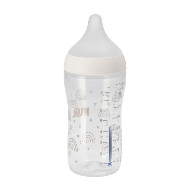Nuk, Perfect Match, butelka, silikonowy smoczek, rozmiar M, tęcza, 260 ml