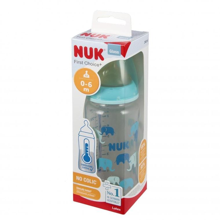 Nuk, Perfect Match, butelka szklana, 0-6m, turkus, 240 ml