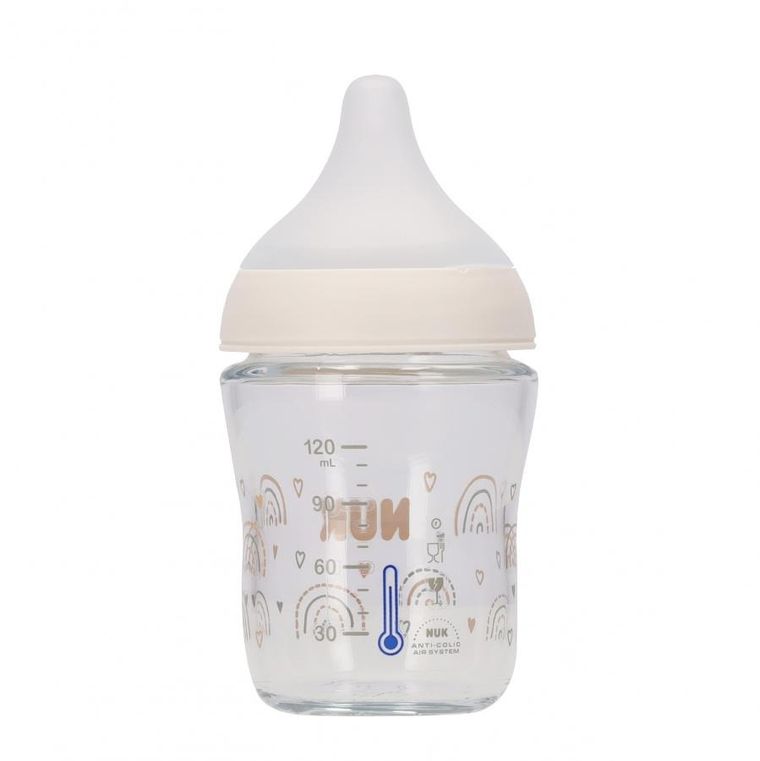 Nuk, Perfect Match, butelka szklana, rozmiar M, tęcza, 120 ml