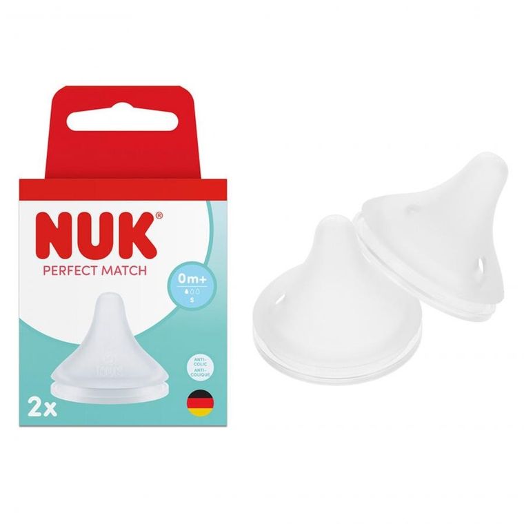 Nuk, Perfect Match, smoczek silikonowy do butelki, rozmiar S, 0m+, 2 szt.