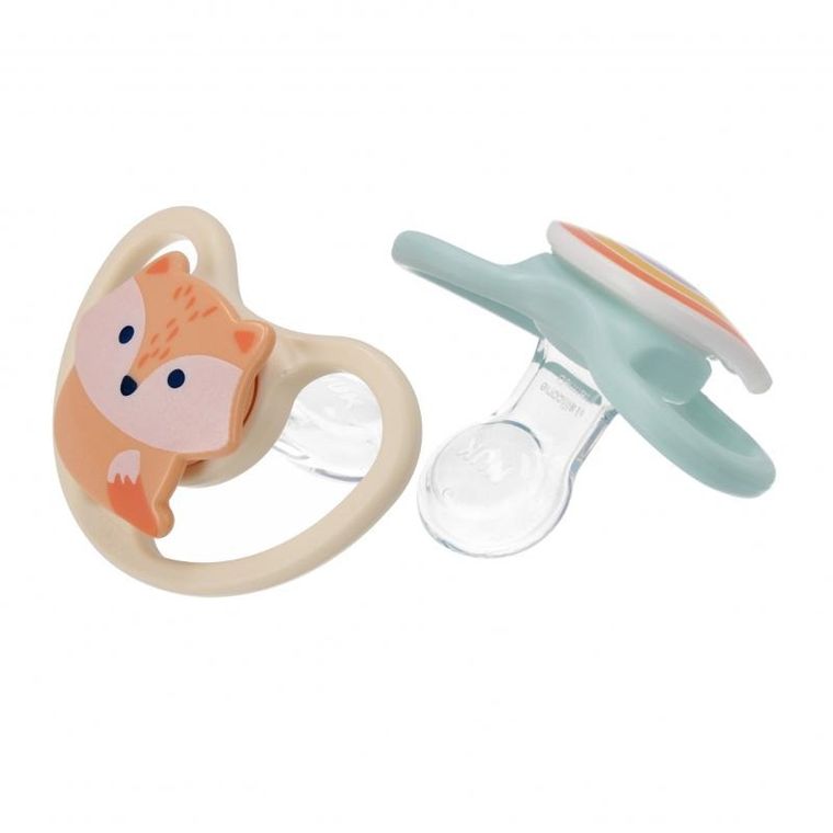Nuk, Space, smoczek uspokajający, silikonowy, 0-6m, lis i tęcza, 2 szt.