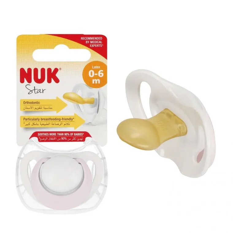 Nuk, Star, smoczek uspokajający, różowy, 0-6m