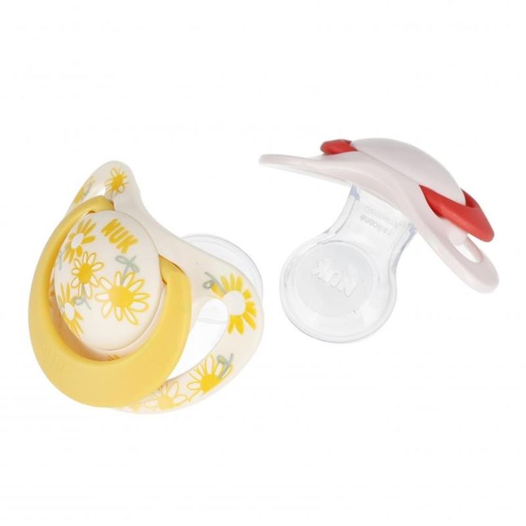 Nuk, Star, smoczek uspokajający, silikonowy, 6-18m, żółty i czerwony, 2 szt.