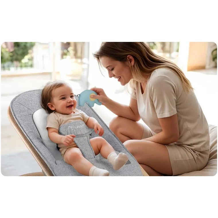 Nukido, leżaczek bujaczek z zabawkami NK-53, szary