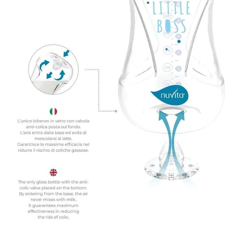 Nuvita, butelka szklana, antykolkowa, niebieska, 240 ml