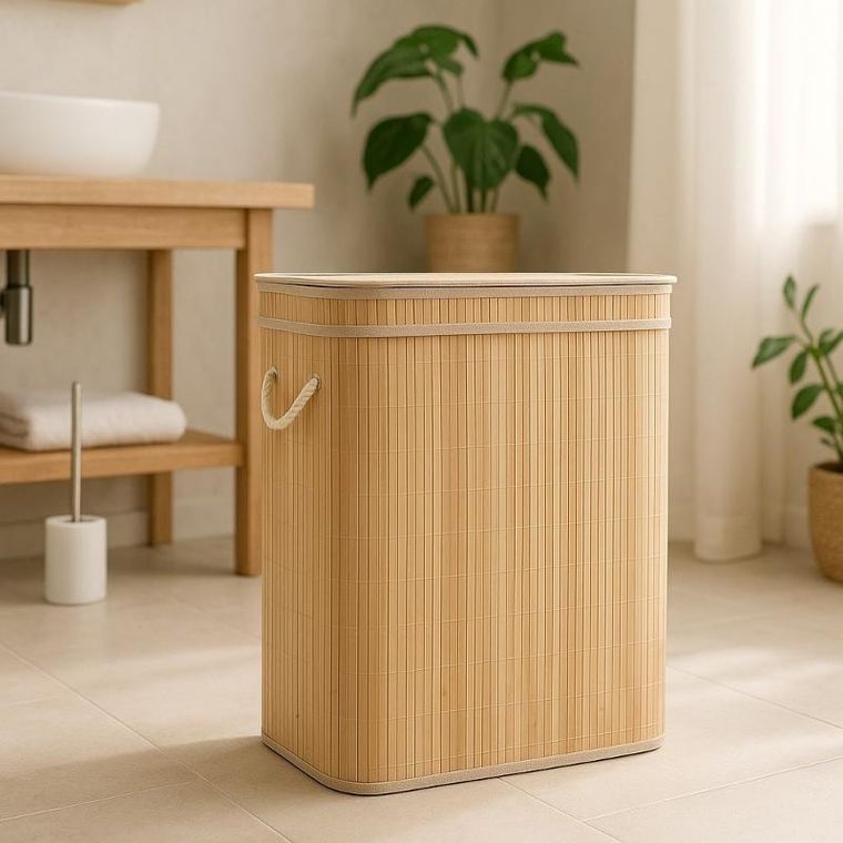 Nuxio, Arvi, bambusowy kosz na pranie, 2-komorowy, 100l