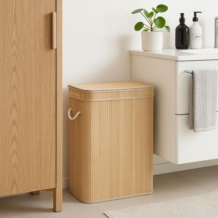 Nuxio, Luva, bambusowy kosz na pranie z pokrywą, 80l