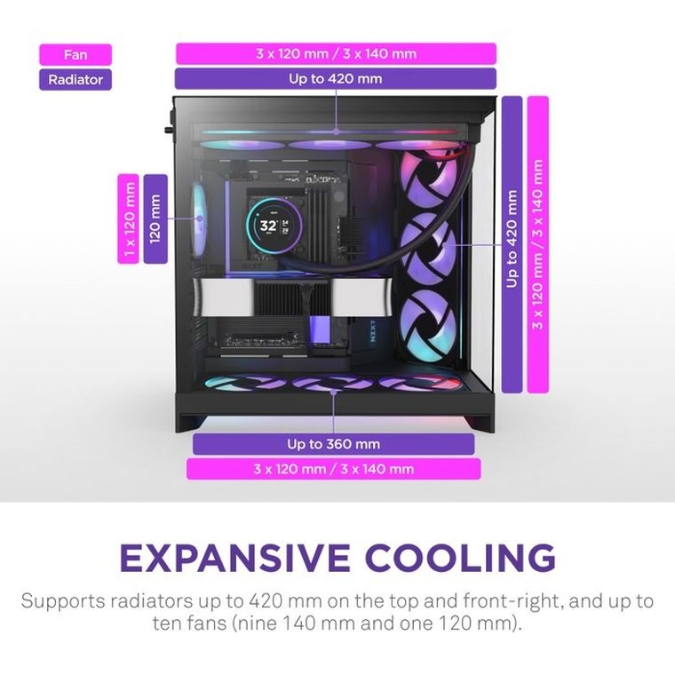 NZXT, obudowa komputerowa z oknem, H9 FLOW RGB+ MIDI TOWER, czarna