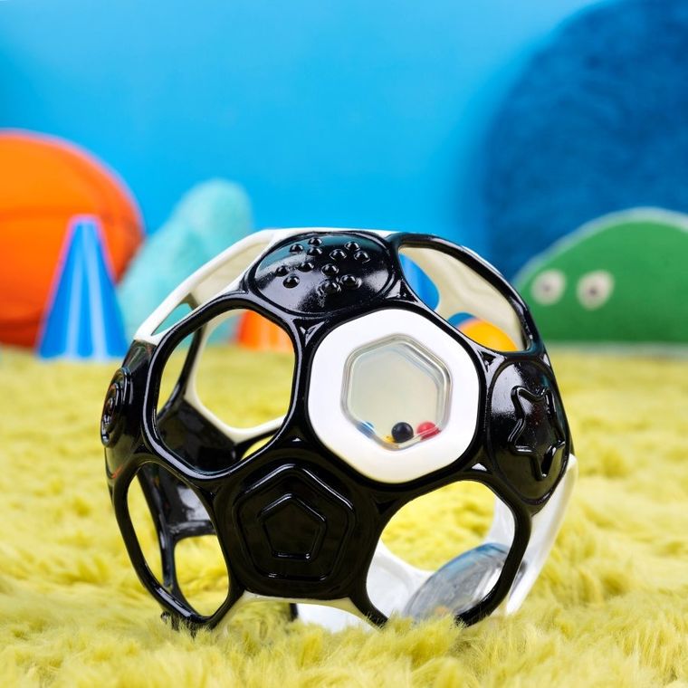 Oball, Goals, piłka z grzechotką, czarno-biała, 13 cm