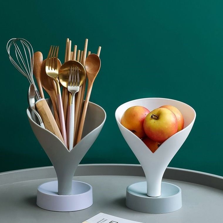 Ociekacz w kształcie lejka na sztućce, owoce, szary