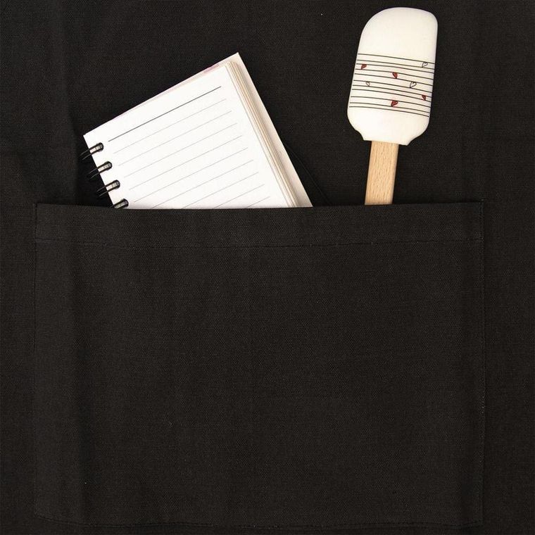 Orion, bawełniany fartuch kuchenny z kieszonką, czarny, serduszka