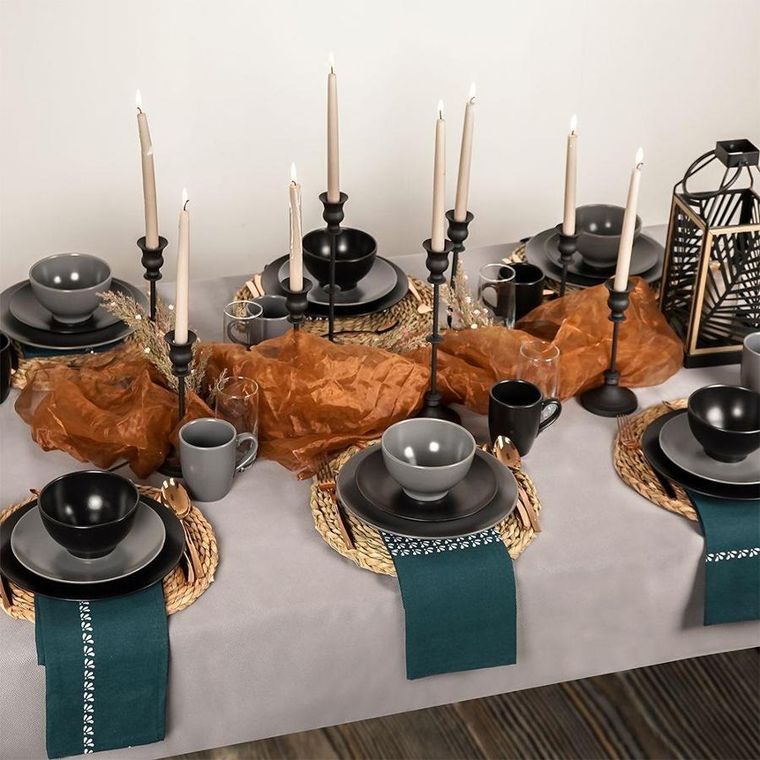 Orion, ceramiczny talerz obiadowy, płytki, czarny, Alfa, 27,5 cm