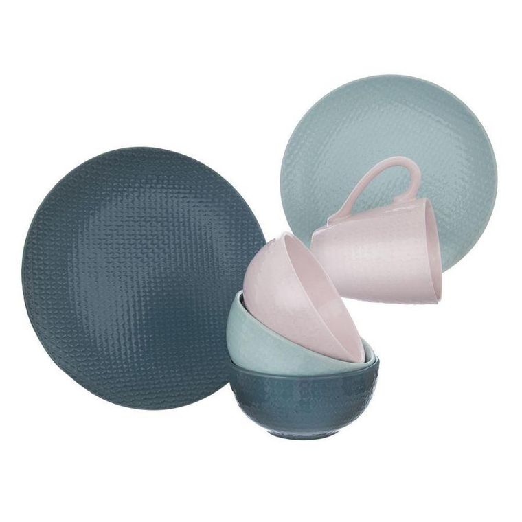 Orion, ceramiczny talerz obiadowy, płytki, niebieski, Relief, 27 cm