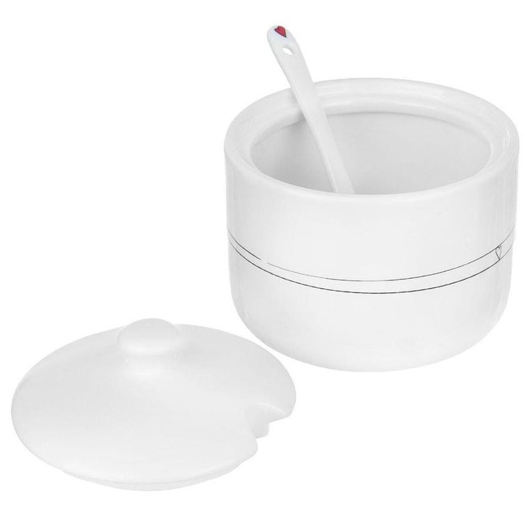 Orion, cukierniczka z łyżeczką i pokrywką, ceramiczna biała, serduszka