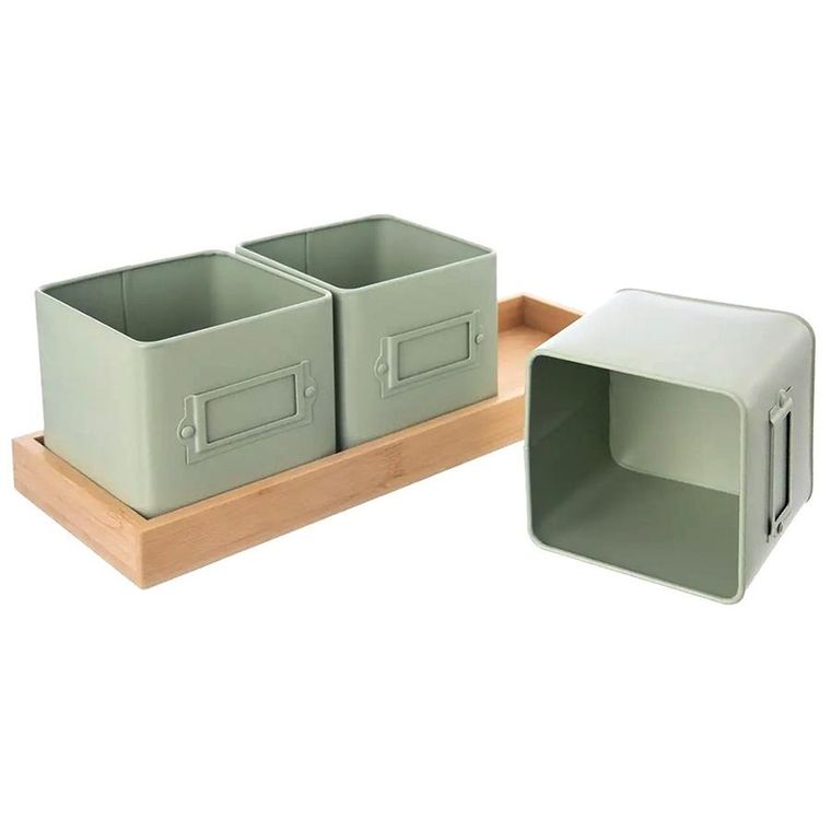 Orion, Greenish, osłonka na doniczkę zioła, na podstawce, 4 el.