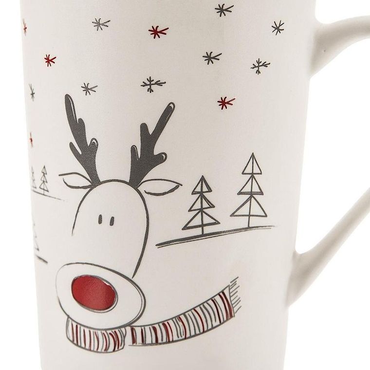 Orion, kubek porcelanowy z dekorem, biały renifer, 430 ml