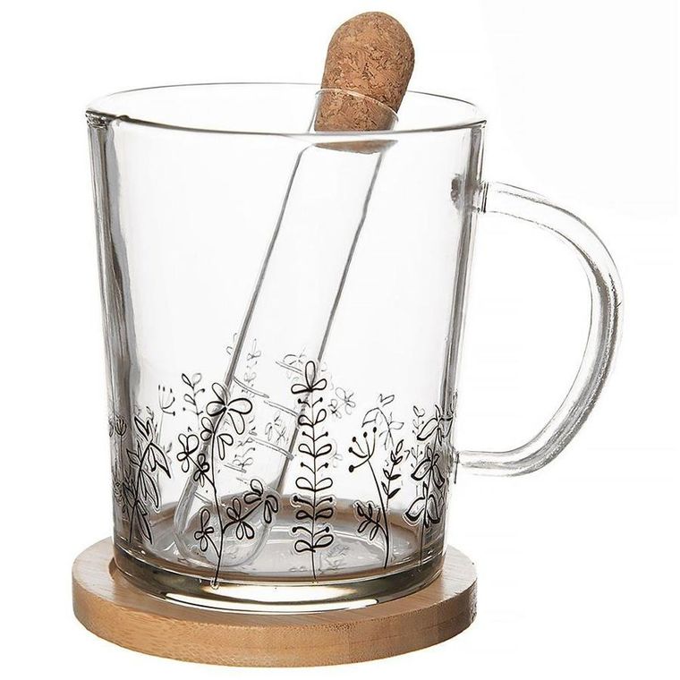 Orion, kubek szklany z zaparzaczem i podstawką bambusową rośliny, 3 elementy, 400 ml