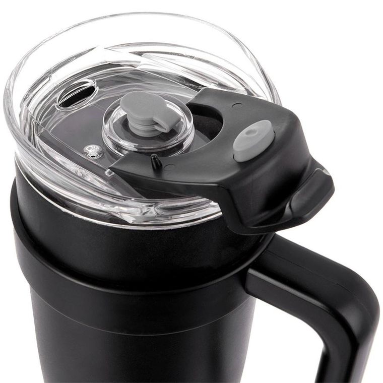 Orion, kubek termiczny z uchwytem, stalowy, czarny, 1,2l